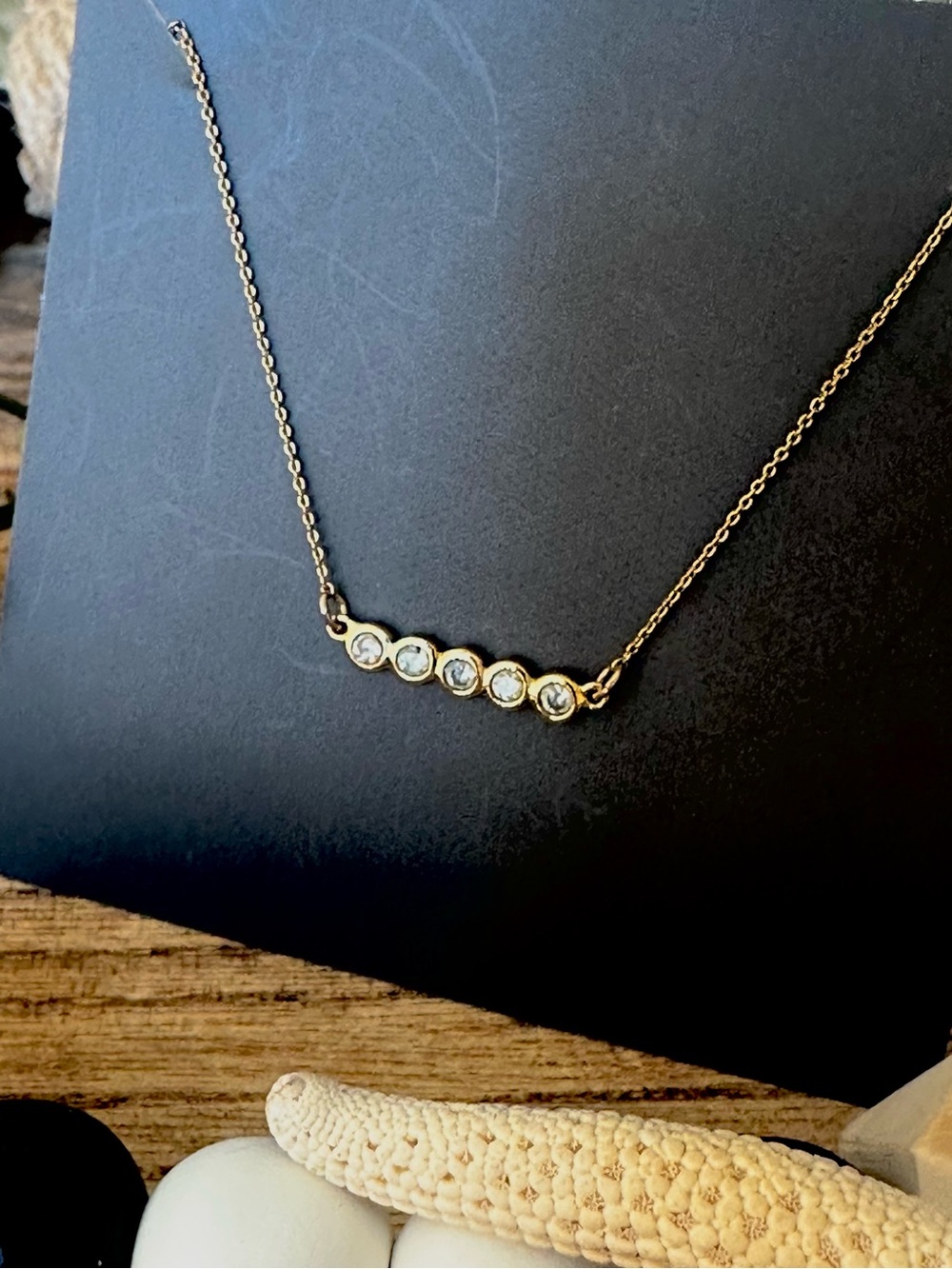 Kate Spade Delicate Gold Bar Necklace with Five Clear Stones